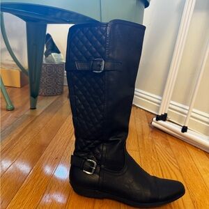 Black Quilted Knee-High Boots